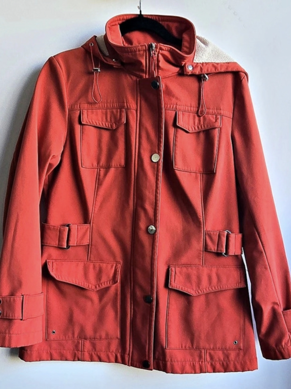 Women's Hooded Utility Jacket in Red